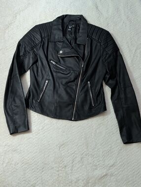 Windsor Black Faux Leather Moto Jacket with Quilted Shoulders